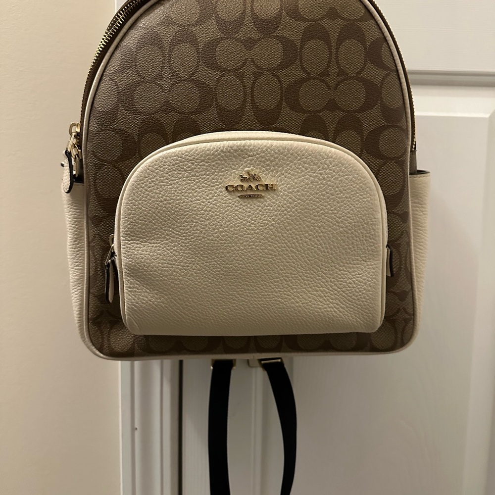 Coach Signature Brown and Cream Backpack